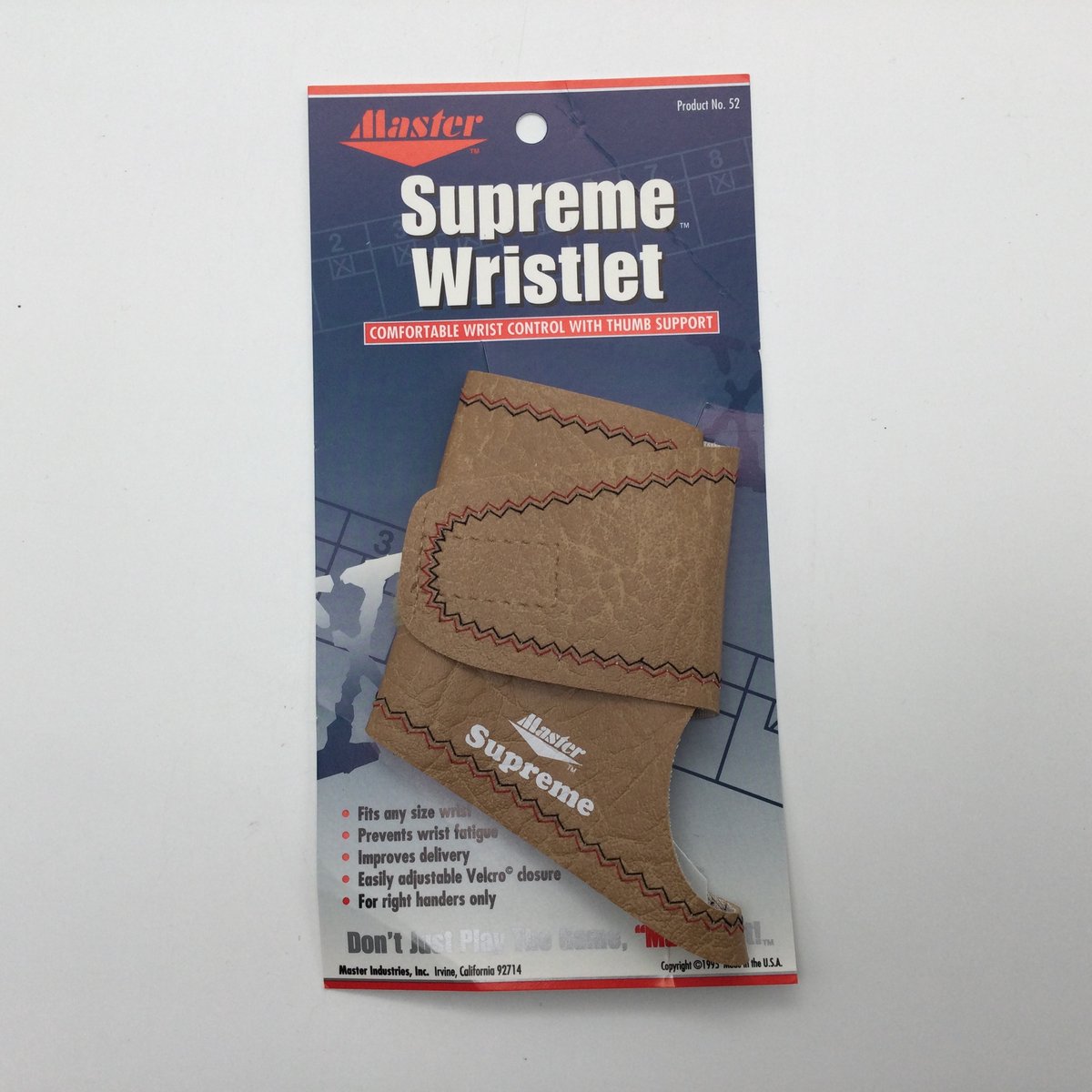 Bowling Bowlingwristlet, 'Master Wristlet Supreme' kleur bruin, simpele ondersteuning voor de pols, one size fits all, met klittebandsluiting. Voor rechtshandige bowler