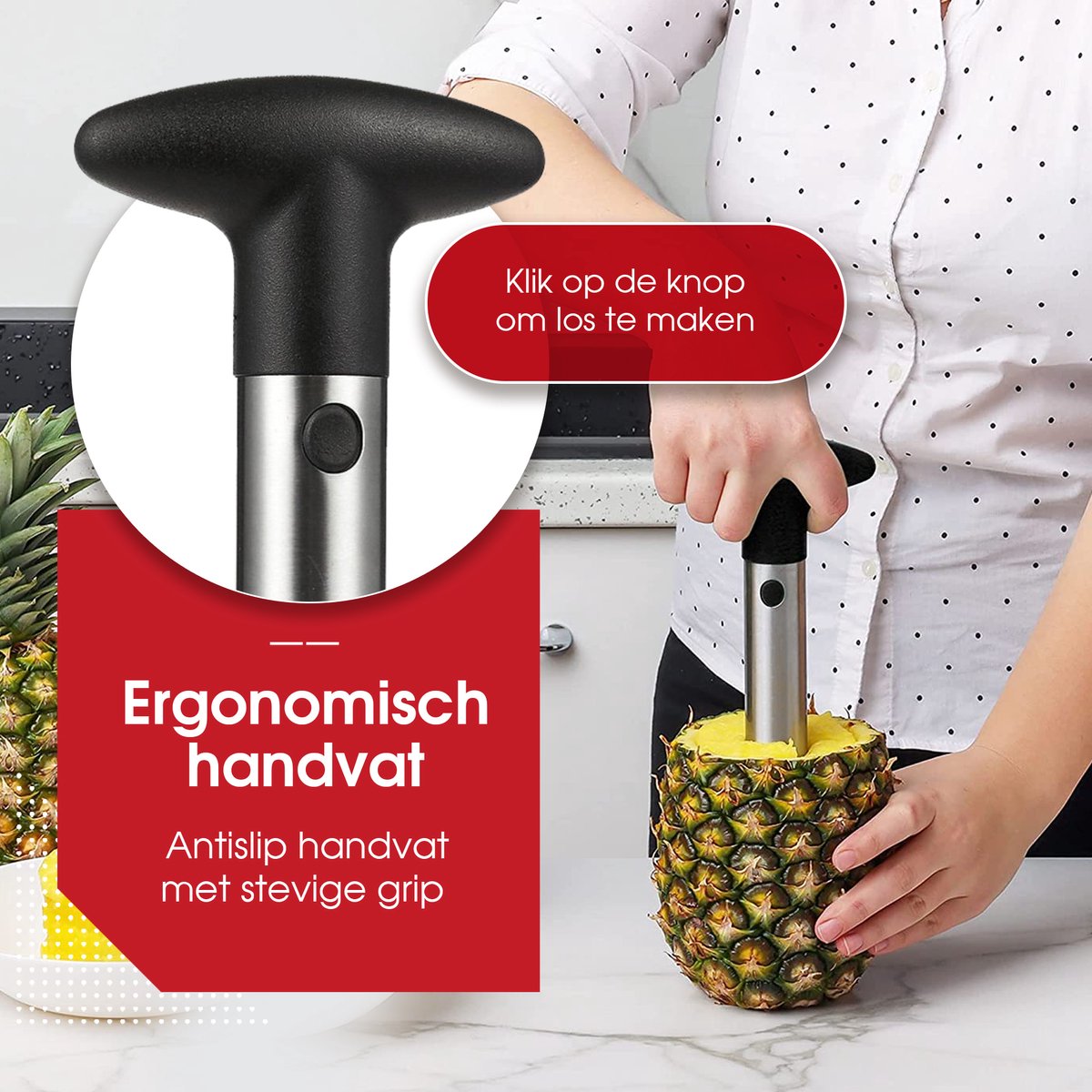 HGMD Ananassnijder - Pineapple Slicer Cutter - Ananas Snijder Schiller - Ananasboor Ananasschiller - RVS - Vaatwasser bestendig - Tijdbesparende snijder — afbeelding 3