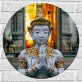 Muursticker Cirkel - Grijze Boeddha voor Tempel met Gouden Details - 50x50 cm Foto op Muursticker