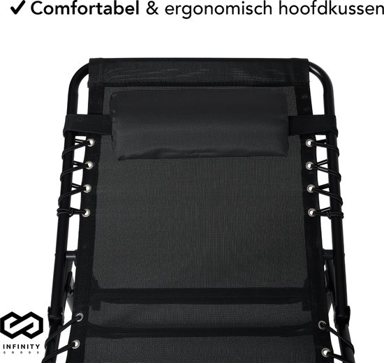 Infinity Goods Ligbed - Opvouwbaar - Inclusief Hoofdkussen - Zonnebed - Ligstoel - Verstelbaar - Tuin - Weerbestendig - Antraciet