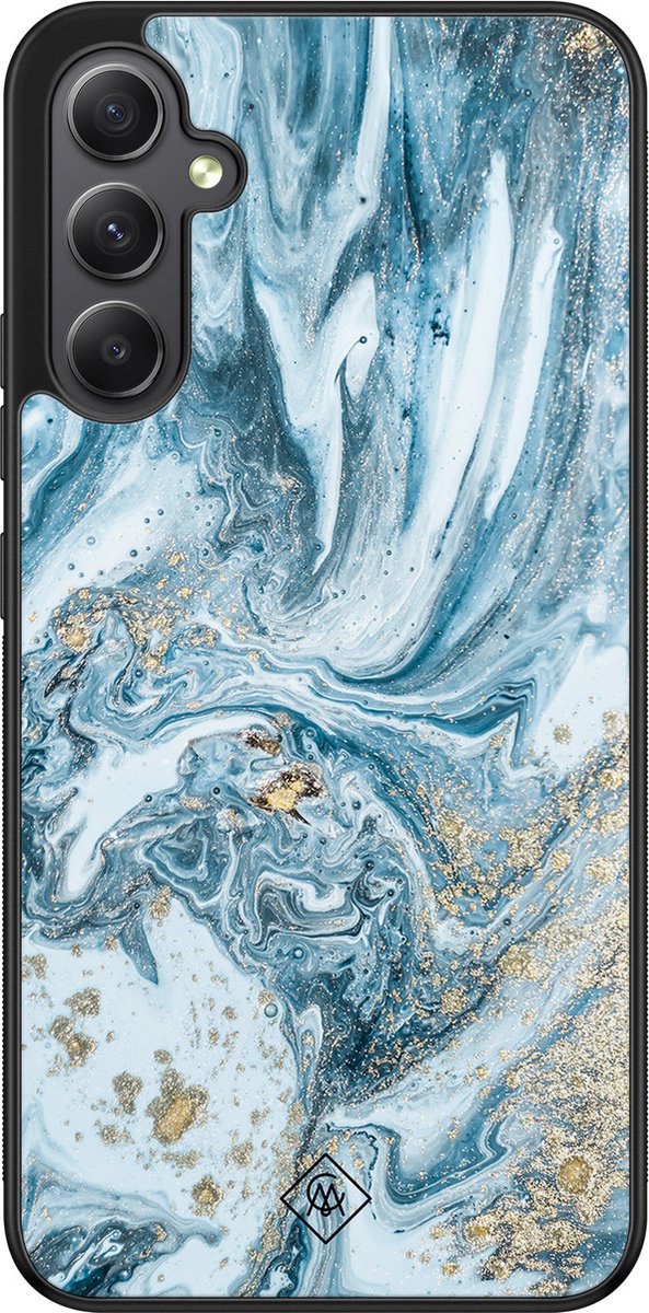 Samsung Galaxy A34 hoesje - Marble sea - Blauw - Hard Case TPU Zwart - Marmer - Casimoda