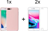iPhone 7 plus hoesje roze - iPhone 8 plus hoesje roze siliconen case hoes cover hoesjes - 2x iPhone 7 plus 8 plus screenprotector