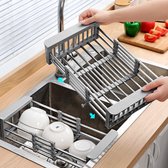 Égouttoir d'évier de cuisine en acier inoxydable robuste - Gardez votre comptoir organisé et efficace - Gris