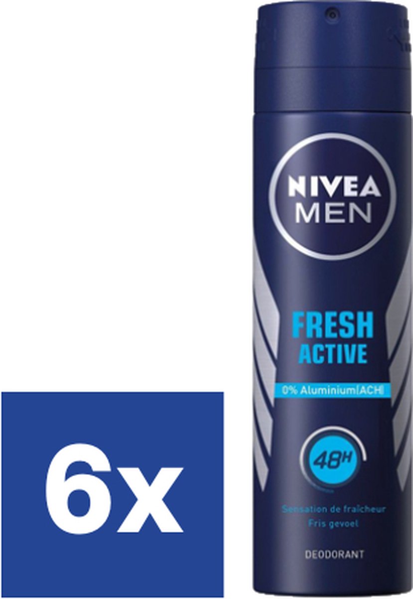 NIVEA Men Fresh Active - 150 ml - Deodorant Spray - 6 st -  Voordeelverpakking | bol.com