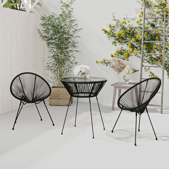 Furniture Limited - Salon de jardin 3 pièces PVC rotin noir | bol