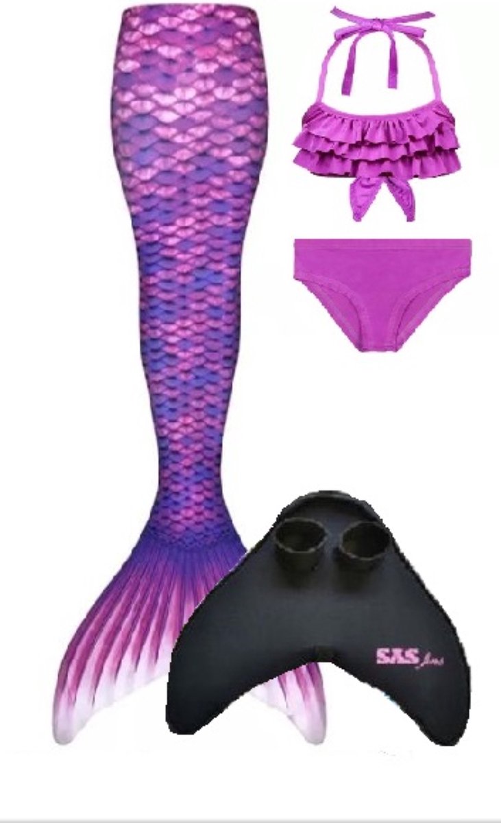 Zeemeerminstaart set Pretty Purple |maat 116/122 |Met bikiniset en zware kwaliteit neopreen monovin