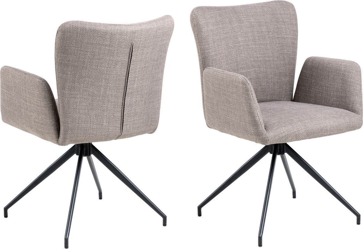 Giga Living Eetkamerstoel Clara Met Armleuning Basel Lichtgrijs Bruin Set van 2 - Giga Living