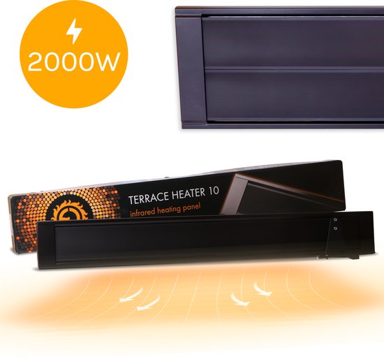 Ecosun Luxe Heater Terrasverwarmer - Elektrische Verwarming - 2000W - Infrarood Verwarmingspaneel - Aluminium - Hangend - Zwart