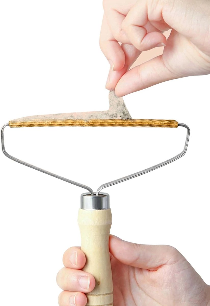 Waledano® Pluizenverwijderaar Kleding & Tapijt – Dierenhaar Verwijderaar – Koperen Kop – Herbruikbare Lint Remover – Handmatig – Houten Handvat