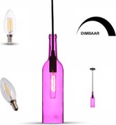 Glazen hanglamp - snoerpendel in de vorm van een fles E14 - Paars - Incl. Dimbare LED filament lamp.......