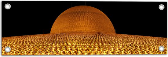Tuinposter – Gouden Dhammakaya Tempel Vol met Boeddha's - 60x20 cm Foto op Tuinposter (wanddecoratie voor buiten en binnen)
