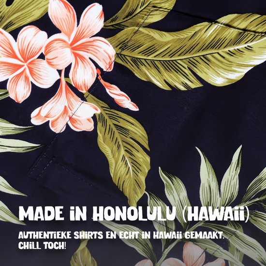 Hawaii Blouse Mannen - Shirt - Hemd - 100% Katoen - Overhemd Heren Korte Mouw - Made in Hawaii "Hibiscus Blauw" Maat S