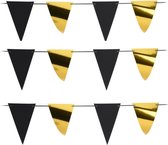 Party Vlaggenlijn - 3x - binnen/buiten - plastic - metallic zwart/goud - 6 m - 25 punt vlaggetjes