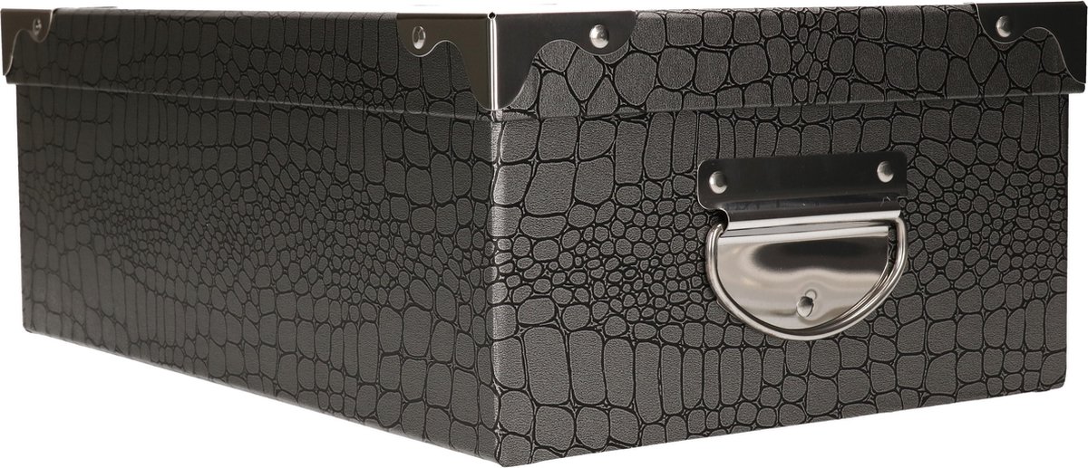 5Five Opbergdoos/box - zilver - L28 x B19.5 x H11 cm - Stevig karton - Crocobox