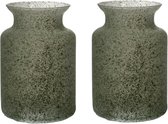 Bloemenvaas Dubai - 2x - groen graniet - glas - D14 x H20 cm
