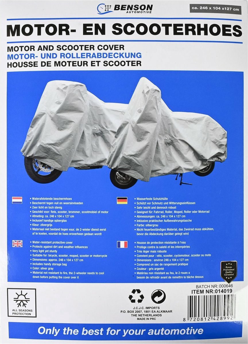 Benson Stevige motor- en scooterhoes - waterafstotend - 246 x 104 x 127 cm - zilvergrijs - inclusief opbergtas – foto 3