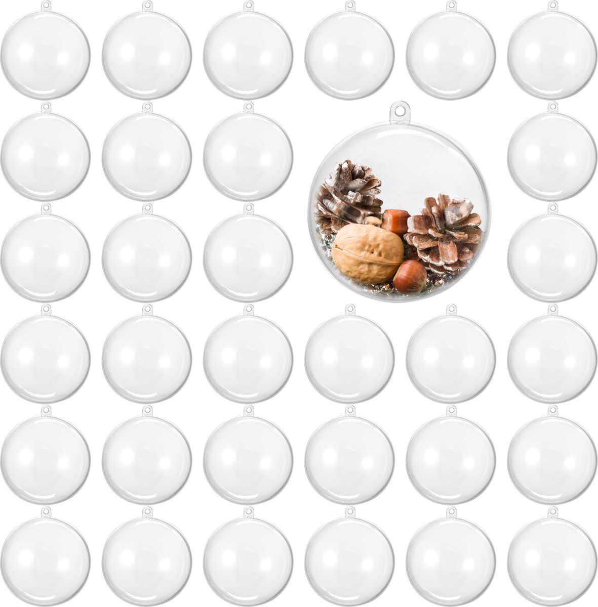 The Twiddlers – 48 Transparante Kerstballen 8cm – Vulbaar & Versierbaar – DIY Kerstboomversiering – Voor Kerst, Bruiloften & Feesten