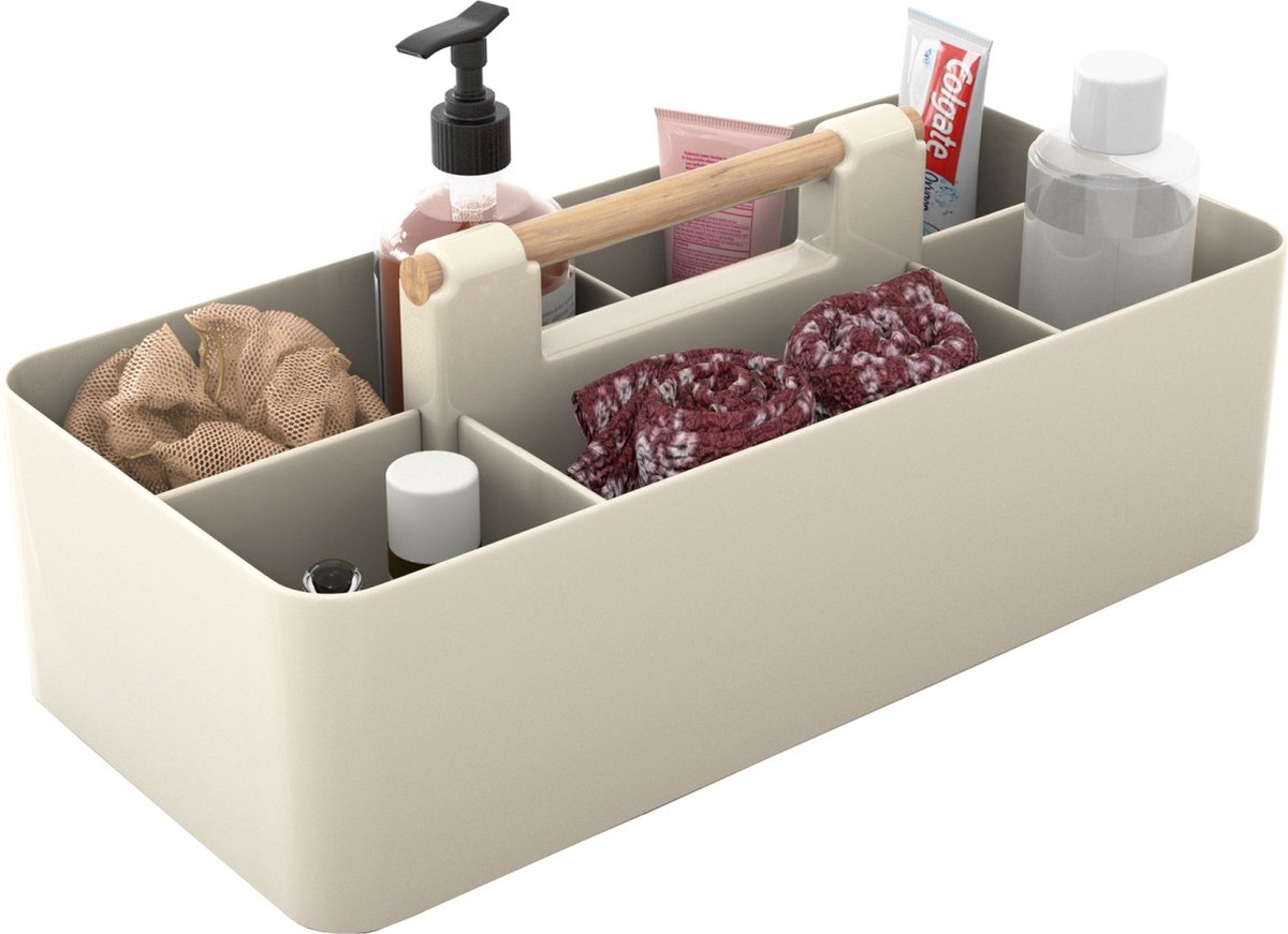 Intirilife Make Up Organiser in Khaki - Beauty cosmetica opbergdoos met 5 vakken voor het opbergen van make-up - Ook ideaal als bureau-organizer of voor keukengerei