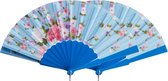 Cepewa Handwaaier/Spaanse waaier Flowers - 2x - blauw - 30 cm - Verkoeling zomer