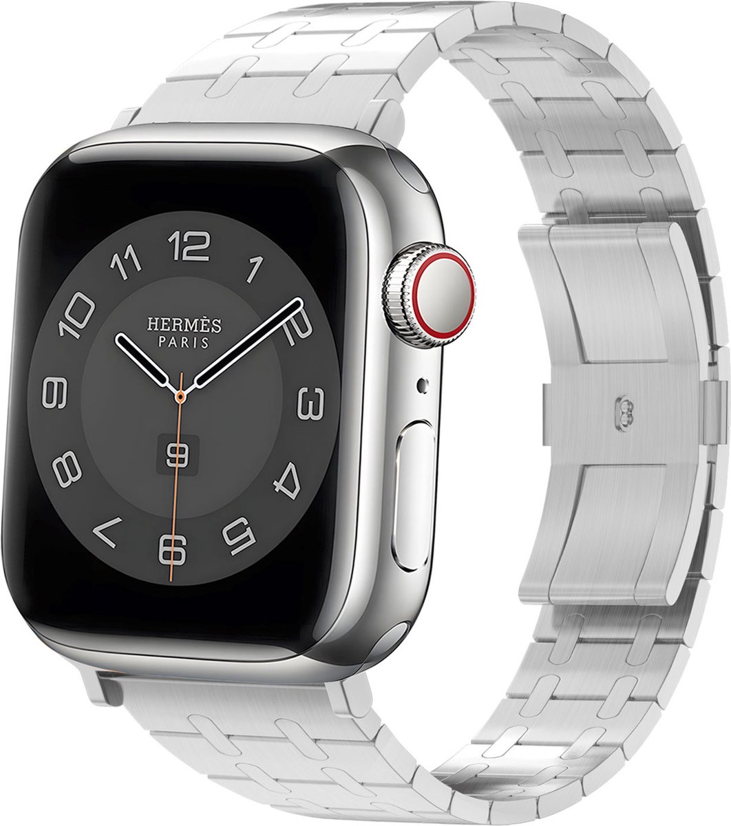 Strap-it Stalen schakel horlogeband - Geschikt voor Apple Watch bandje - Series 1/2/3/4/5/6/7/8/9/10/11/SE/SE2/SE3 - Zilver - Premium metalen band met RVS vlindersluiting - iWatch bandje voor maat: 38 / 40 / 41 / 42mm