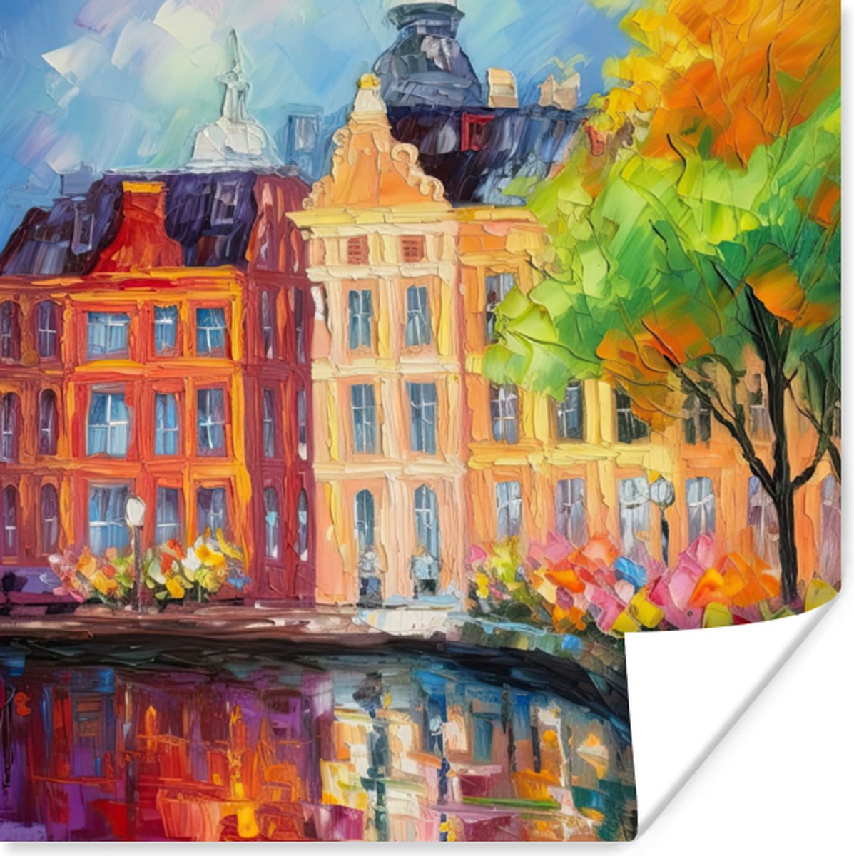 Poster Olieverf - Amsterdam - Kunst - Kleurrijk - 75x75 cm