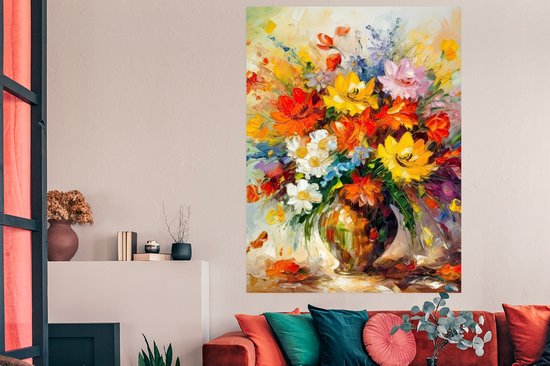 Affiche Fleurs - Colorée - Peinture à l'huile - Pot de fleurs - 120x160 cm XXL