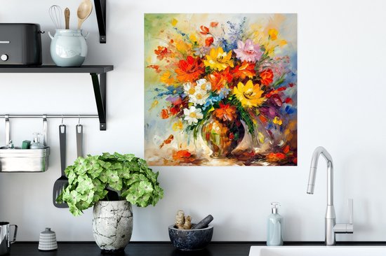 Affiche Fleurs - Coloré - Peinture à l'huile - Pot de fleurs - 50x50 cm