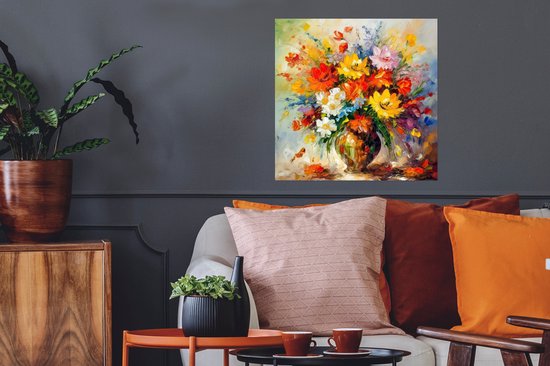Affiche Fleurs - Coloré - Peinture à l'huile - Pot de fleurs - 50x50 cm