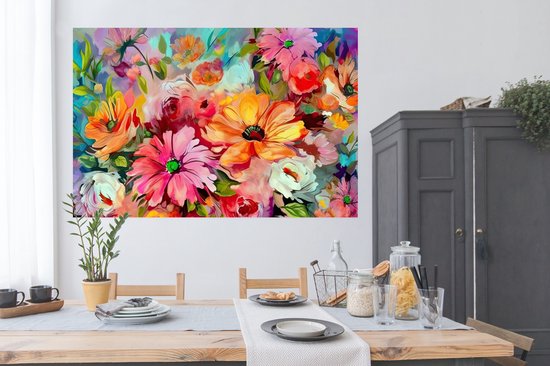 Poster Fleurs - Coloré - Art - Peinture à l'huile - 180x120 cm XXL