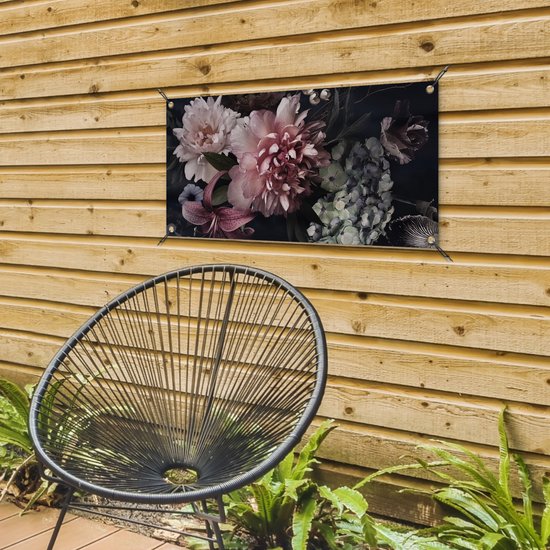 Affiche de jardin Fleurs - Vintage - Pastel - Rose - Wit - 80x40 cm - Décoration murale extérieure - Affiche de jardin - Toile de jardin - Affiche clôture - Peinture de jardin