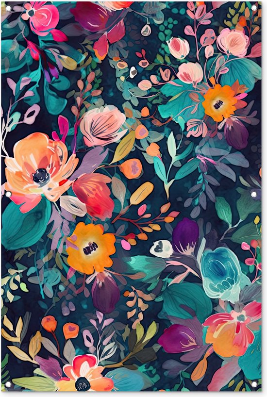Affiche de jardin - Toile de jardin - Posters de jardin extérieur - Coloré - Fleurs - Art - Nature - Hippie - 80x120 cm - Jardin