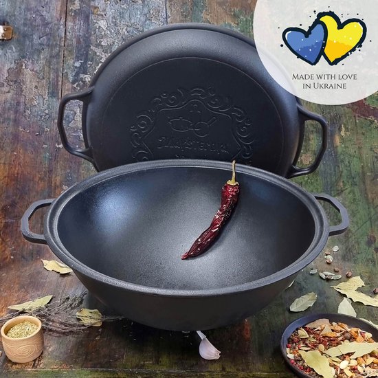 VALHAL Dutch Oven braadpan gietijzer met pootjes outdoor 12 L zwart