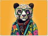 Affiche de jardin - Toile de jardin - Posters de jardin extérieur - Panda - Lunettes - Fleurs - Hippie - 120x90 cm - Jardin