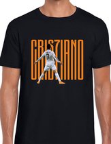 Ronaldo Uniseks T-Shirt - Zwart text oranje- Maat S - Korte mouwen - Ronde hals - Normale pasvorm - Cristiano ronaldo - Voetbal - Voor mannen & vrouwen - Kado - Veldman prints & packaging