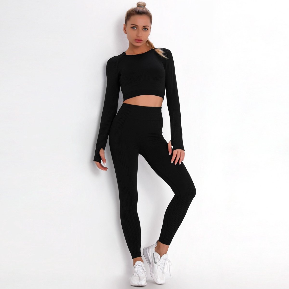 SUNMOOL - Sportlegging High Waist - Sportlegging - Dames Sportlegging - Legging - Hight Waist - Yogalegging - Sport Broek & Top Set - Zwart - Maat: S