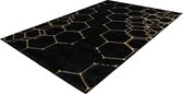 Lalee Marmaris Vloerkleed Superzacht Shiny 3D effect Marmerlook betonlook Tapijt laat polig Karpet maat 80x150 loper Zwart Goud