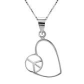 Zilveren ketting dames | Zilveren ketting met hanger, open hart met peace teken