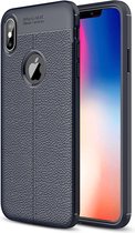 Litchi Texture TPU Case voor iPhone XS Max (marine blauw)