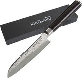 Couteau Kirosaku Santoku Damascus - Couteau Damas avec véritable manche en bois de pakka - Couteau professionnel avec coffret cadeau - Couteau Hobby - Couteau de cuisine professionnel Chef - Longueur lame 13 cm