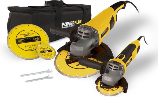 Powerplus POWX06250 Haakse slijper set - 115mm - 230mm - 750w - 2000w - Inclusief slijpschijven en opbergtas