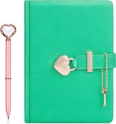Dagboek met slot en sleutel Plus Heart Diamond Pen, A5 Journal Notebook met hart hangslot notebook afsluitbaar meisjes kinderen verjaardagscadeau (groen, B6 (18 x 13,5 cm))