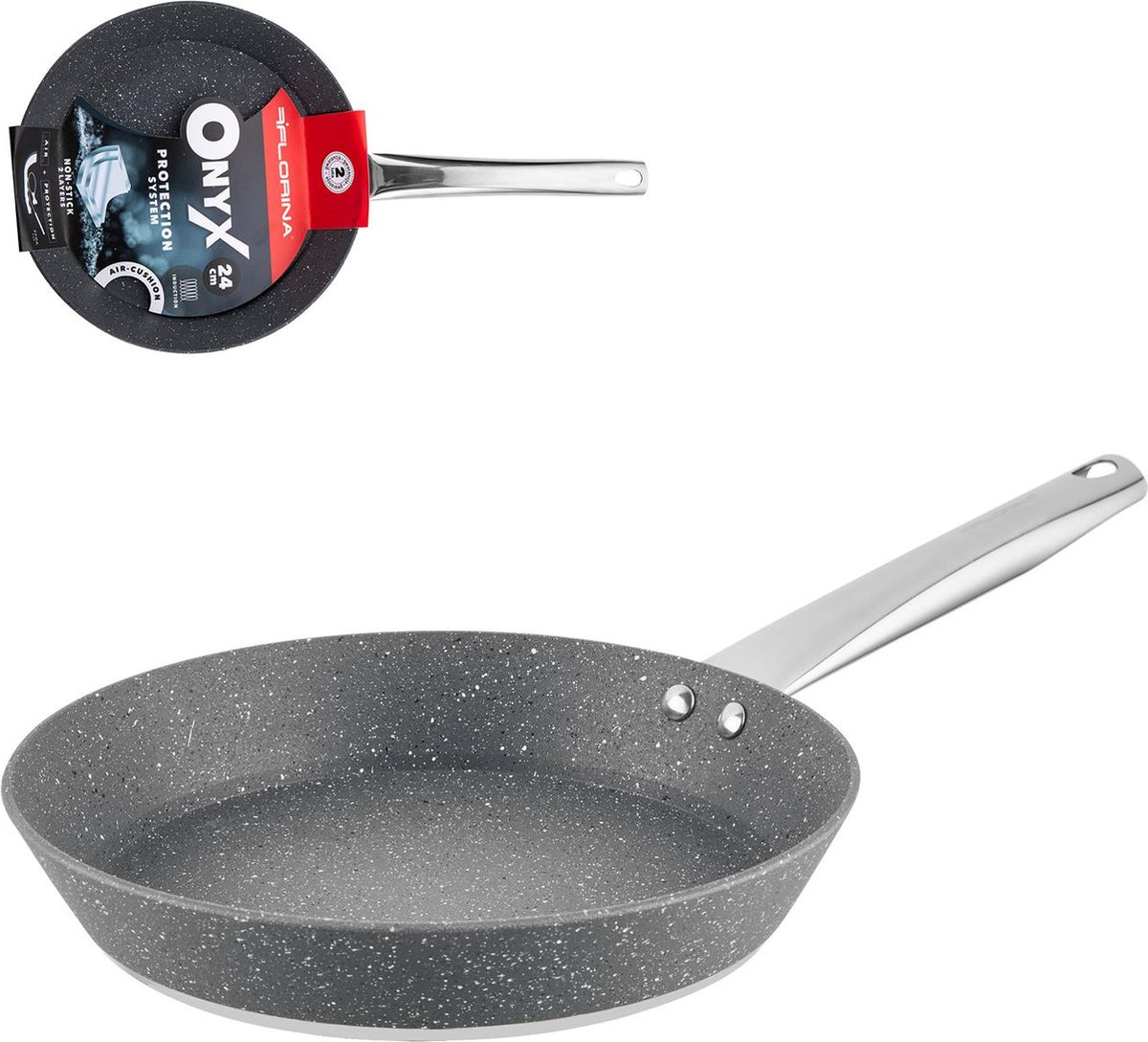Florina onyx koekenpan met 2-laags keramische coating 24 cm stone look grijs - ovenbestendig tot 130º - bestand tegen vervorming