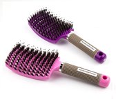 Set van 2 haarborstels (paars en roze), haarborstel met wildzwijnhaar, haarborstel, zonder te trekken, kan haarolie verdelen, maakt kroezen glad, ademend en versnelt