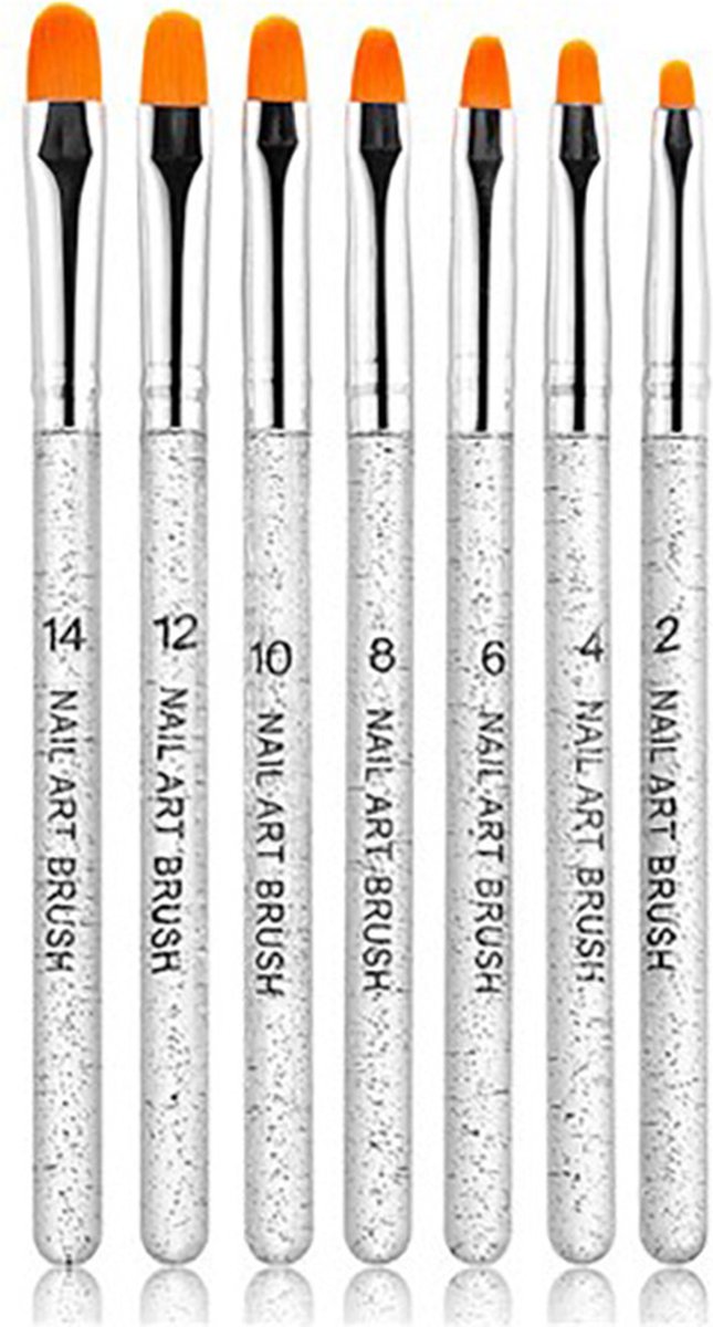 Goedkoopste 7 Transparante penselen voor Gel/ Polygel en glitter - Nagel kwasten - Nail brush