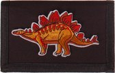 Klittenbandportemonnee Zwart 12x9cm - Applicatie dinosaurus Stegosaurus rood/oranje 10x5,5 cm