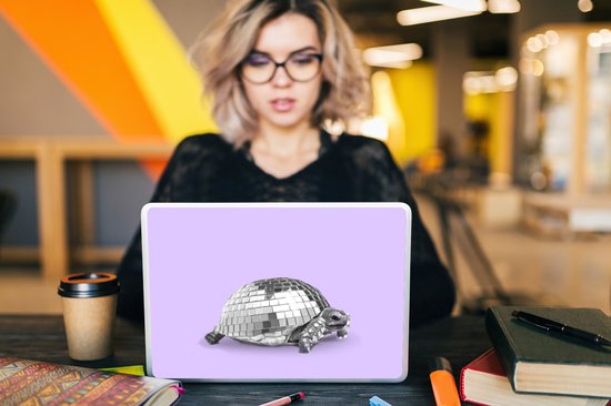 Laptop sticker - 12.3 inch - Schildpad - Discobal - Disco - Dier - Paars - 30x22cm - Laptopstickers - Laptop skin - Cover