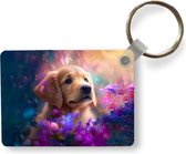 Sleutelhanger - Hond - Puppy - Zon - Bloemen - Golden retriever - Uitdeelcadeautjes - Plastic