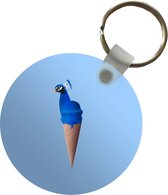 Sleutelhanger - Pauw - IJshoorntje - IJs - Blauw - Vogel - Plastic - Rond - Uitdeelcadeautjes