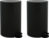 MSV Prullenbak/ poubelle à pédale - 2x - plastique - noir - 3L - petit modèle - 15 x 27 cm - Salle de bain / WC