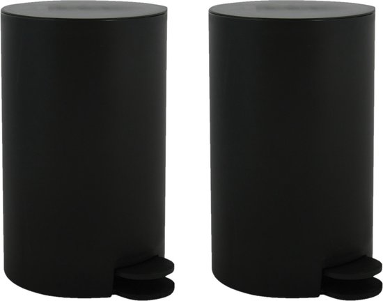 MSV Prullenbak/pedaalemmer - 2x - kunststof - zwart - 3L - klein model - 15 x 27 cm - Badkamer/toilet